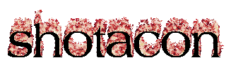 a text graphic of the word "shotacon" in flames